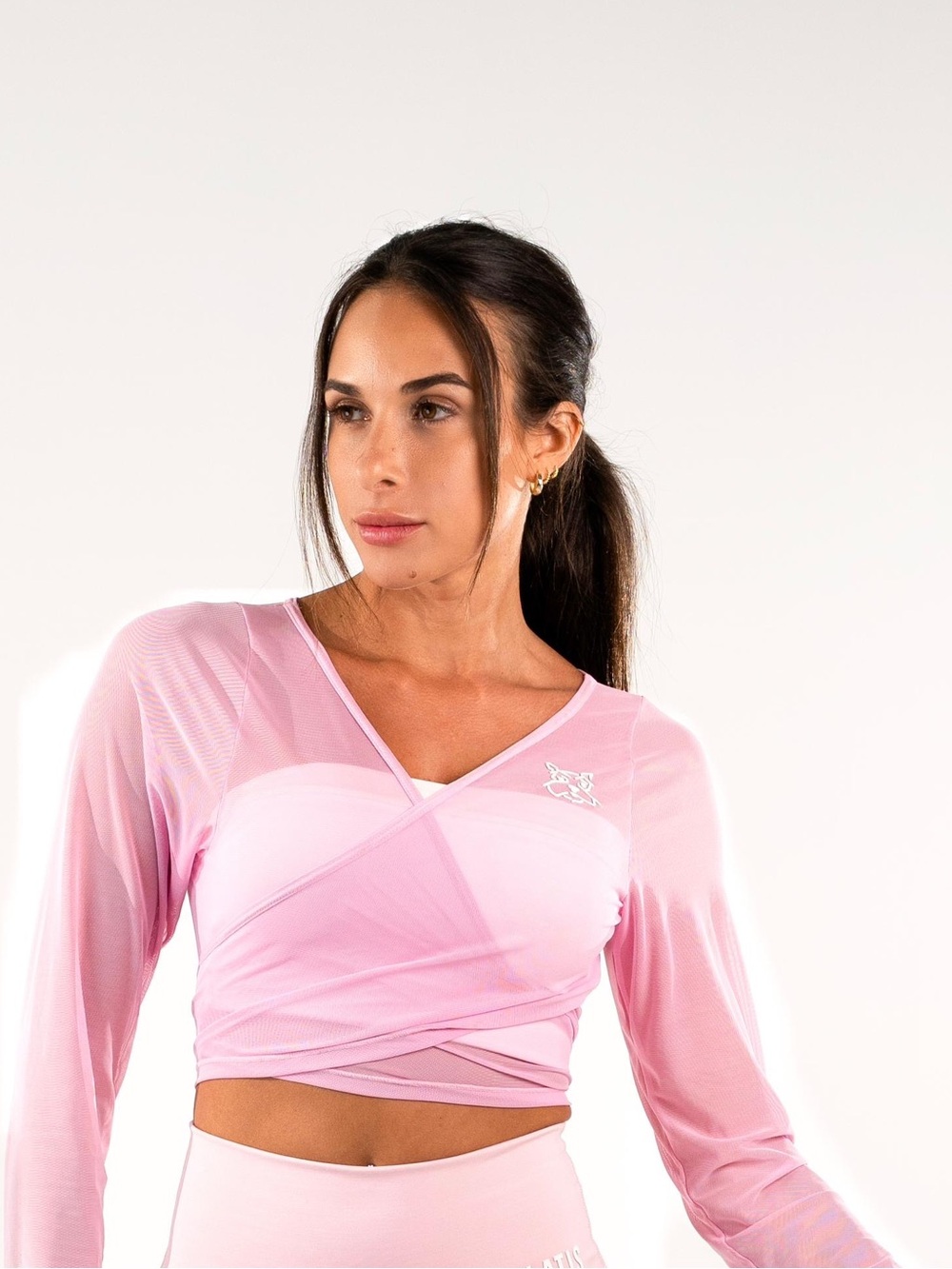 Pale Pink Wrap Crop Top and High-Waist Bike Shorts Set